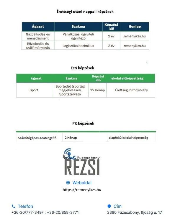 Szeptembertől induló érettségi utáni NAPPALI és ESTI képzéseink